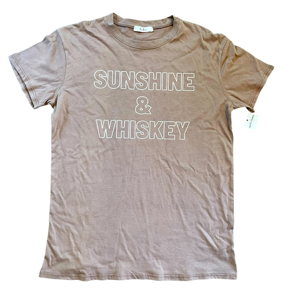 NEW Sunshine and Whiskey 100% Cotton Tres Bien Light Brown T Shirt Small.